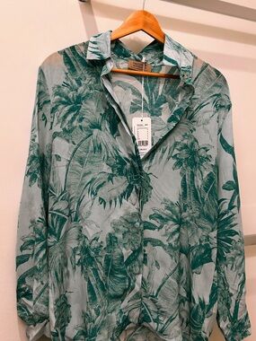 NWT- Falconeri Silk V-Neck Blouse — “Atollo” Teal, Size S